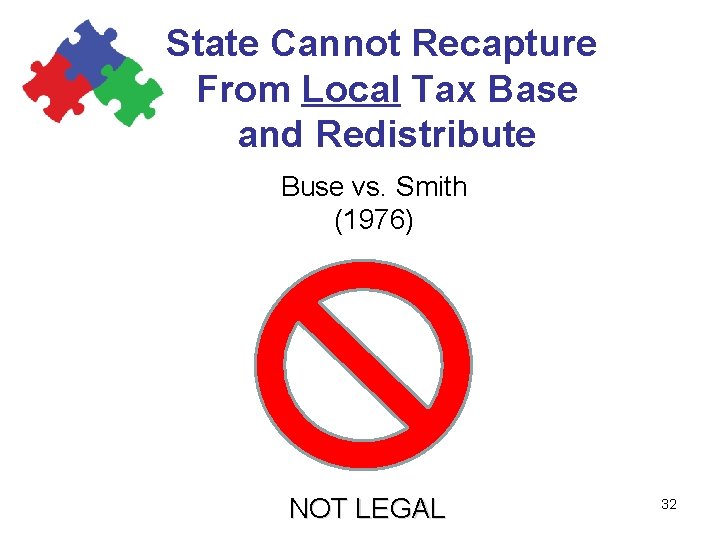 State Cannot Recapture From Local Tax Base and Redistribute Buse vs. Smith (1976) NOT