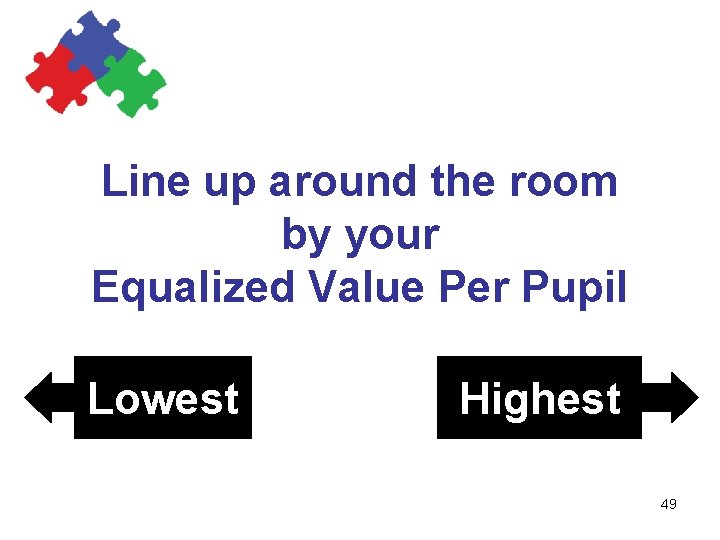 Line up around the room by your Equalized Value Per Pupil Lowest Highest 49