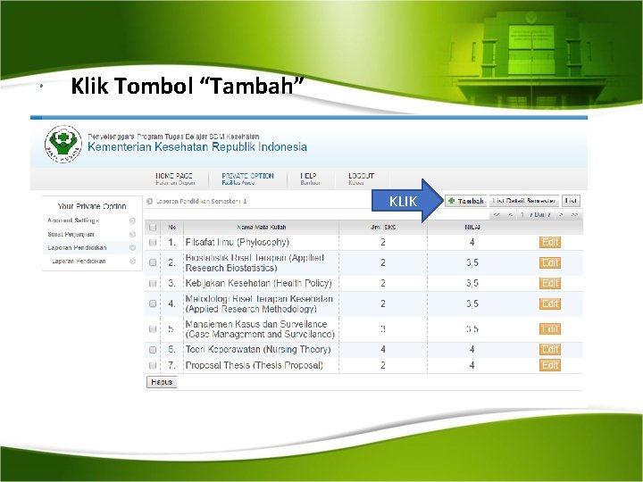  Klik Tombol “Tambah” KLIK 