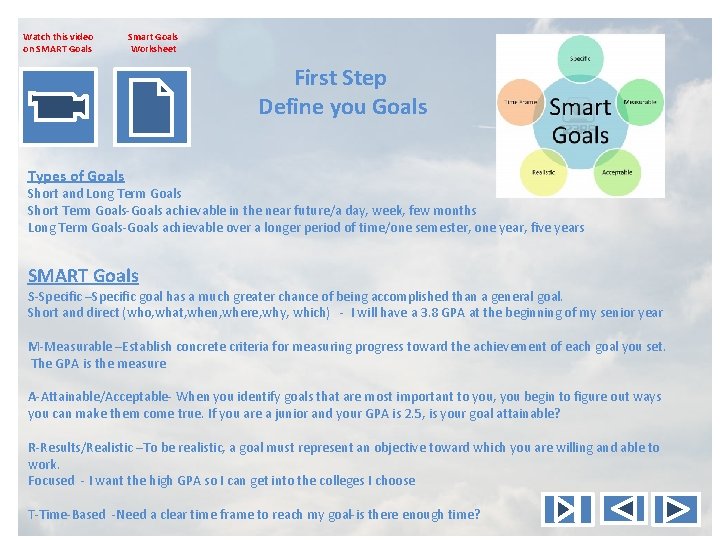 Watch this video on SMART Goals Smart Goals Worksheet First Step Define you Goals