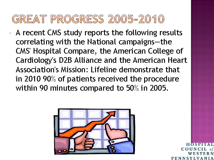  A recent CMS study reports the following results correlating with the National campaigns—the