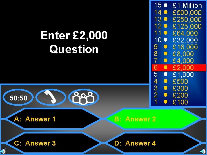 Enter £ 2, 000 Question 50: 50 15 14 13 12 11 10 9