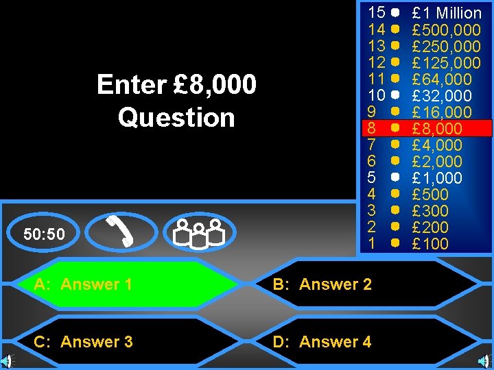 Enter £ 8, 000 Question 50: 50 15 14 13 12 11 10 9