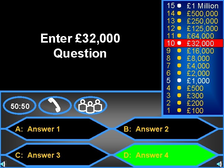 Enter £ 32, 000 Question 50: 50 15 14 13 12 11 10 9