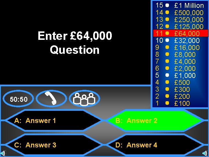 Enter £ 64, 000 Question 50: 50 15 14 13 12 11 10 9