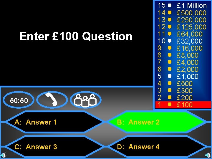 Enter £ 100 Question 50: 50 15 14 13 12 11 10 9 8