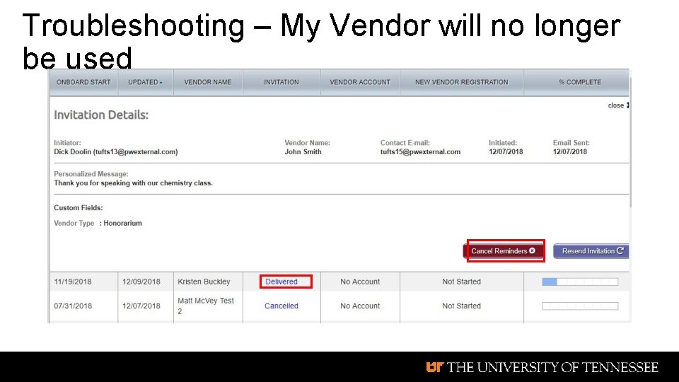 Troubleshooting – My Vendor will no longer be used 