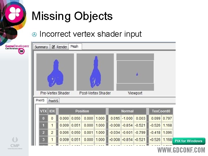 Missing Objects > Incorrect vertex shader input 