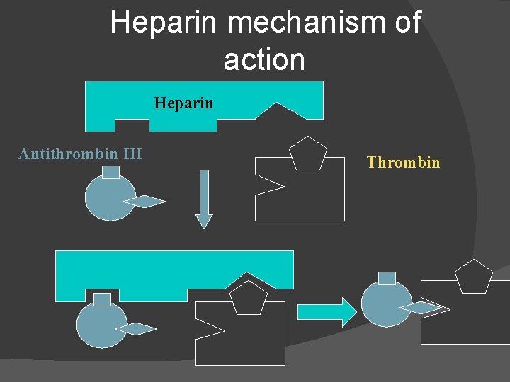 Heparin mechanism of action Heparin Antithrombin III Thrombin 