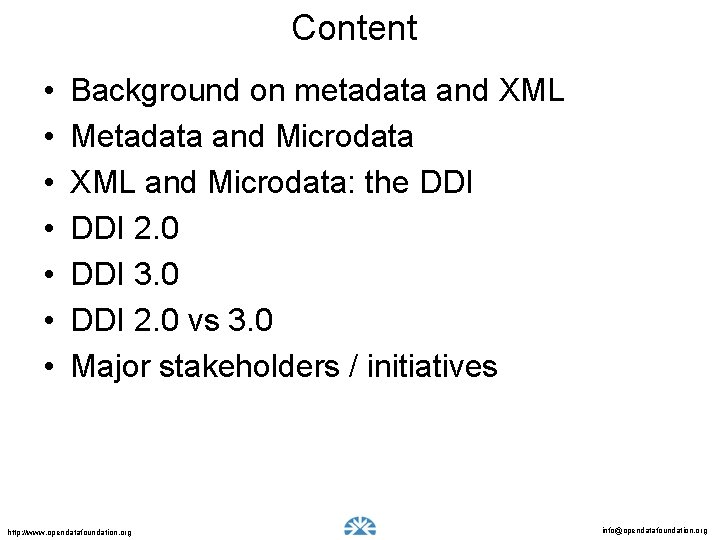 Content • • Background on metadata and XML Metadata and Microdata XML and Microdata:
