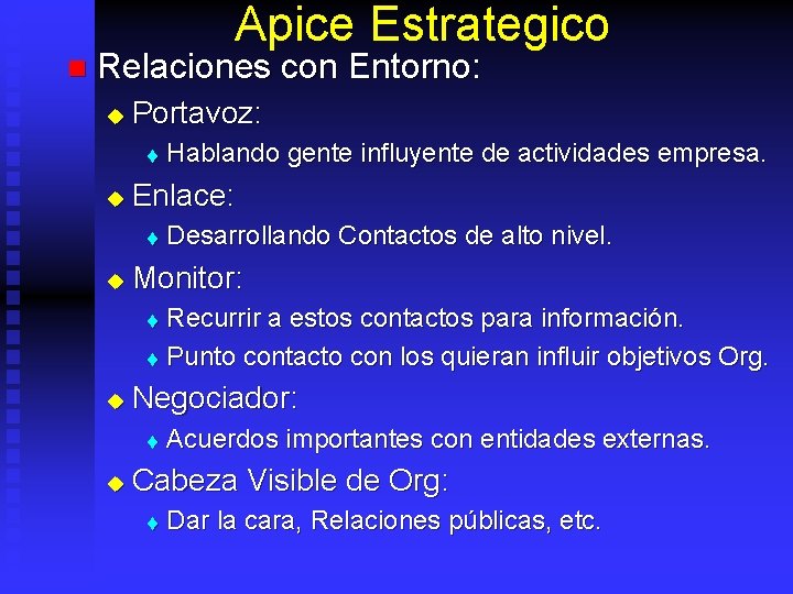 Apice Estrategico n Relaciones con Entorno: u Portavoz: t u Enlace: t u Hablando