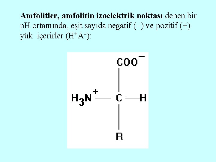 Amfolitler, amfolitin izoelektrik noktası denen bir p. H ortamında, eşit sayıda negatif ( )