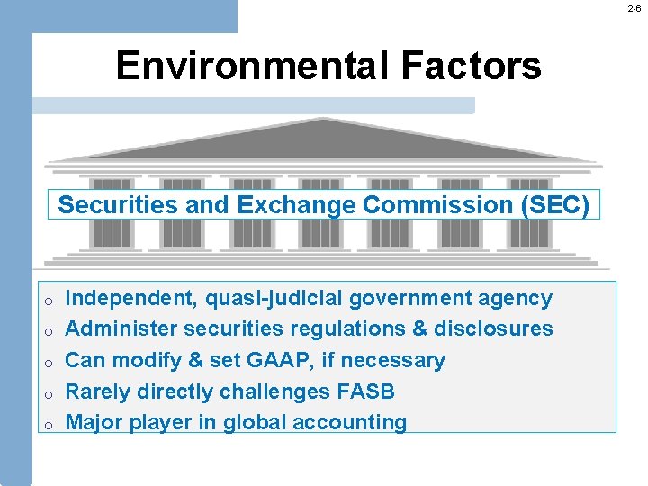 2 -6 Environmental Factors Securities and Exchange Commission (SEC) o o o Independent, quasi-judicial