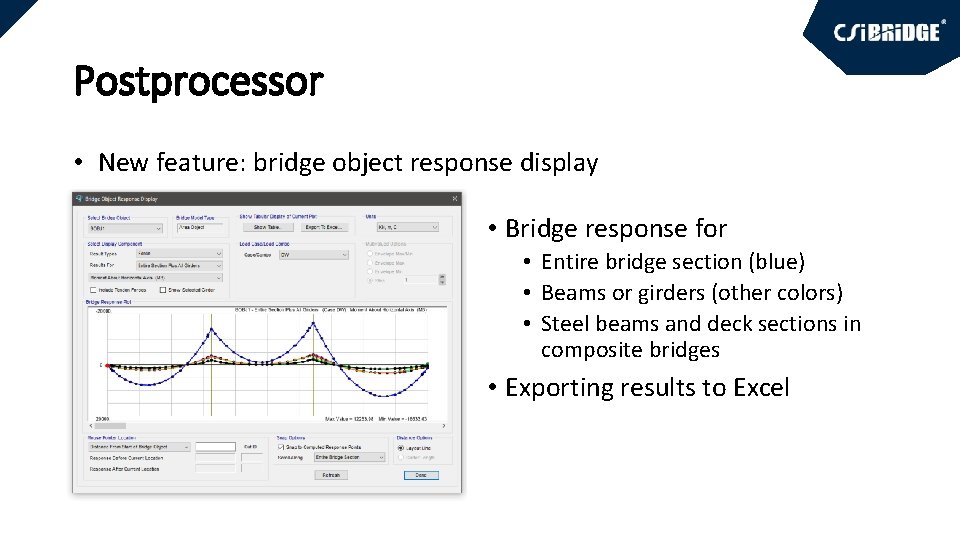 Postprocessor • New feature: bridge object response display • Bridge response for • Entire