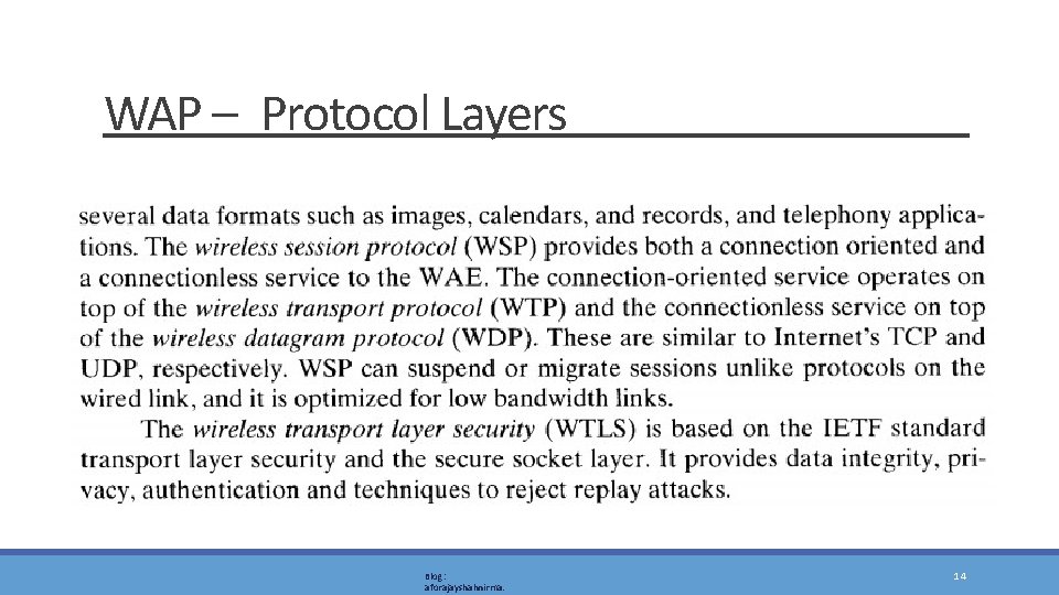 WAP – Protocol Layers Blog: aforajayshahnirma. 14 