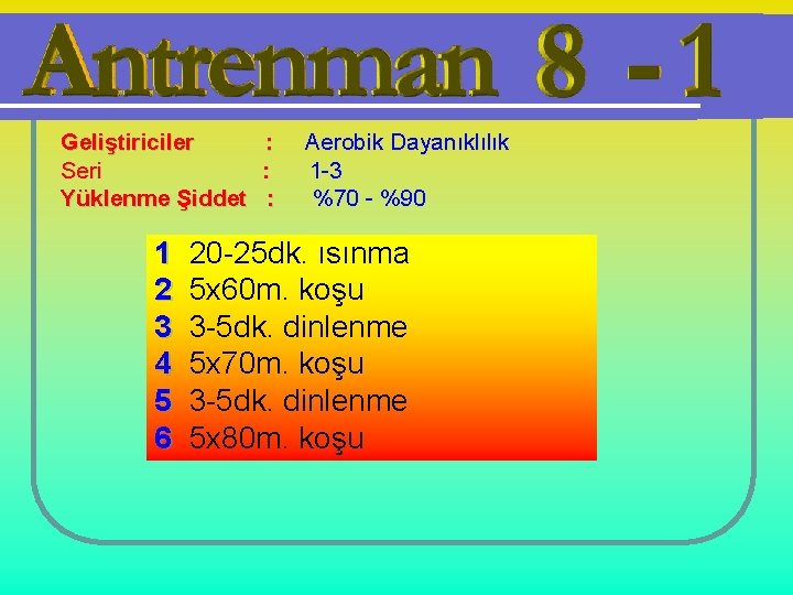 Geliştiriciler : Seri : Yüklenme Şiddet : 1 2 3 4 5 6 Aerobik