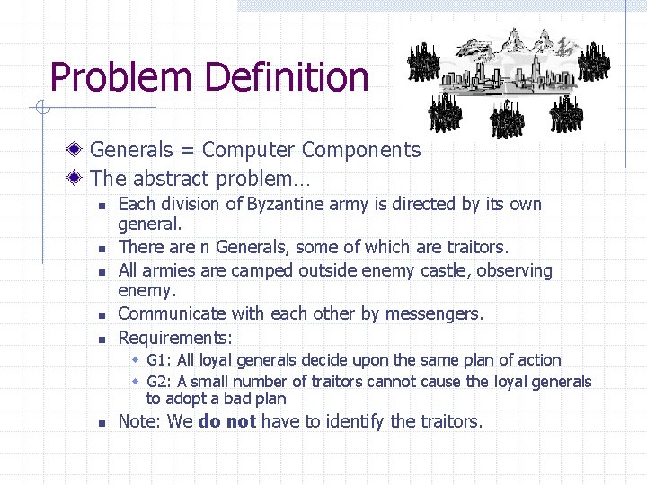 Problem Definition Generals = Computer Components The abstract problem… n n n Each division