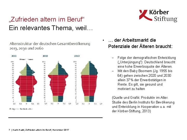 „Zufrieden altern im Beruf“ Ein relevantes Thema, weil… • … der Arbeitsmarkt die Potenziale