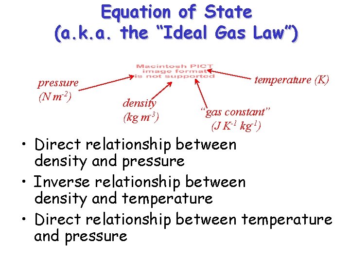 Equation of State (a. k. a. the “Ideal Gas Law”) pressure (N m-2) temperature