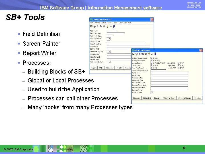 IBM Software Group | Information Management software SB+ Tools § Field Definition § Screen
