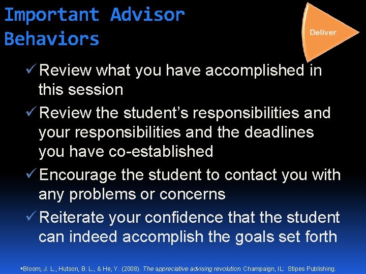 Important Advisor Behaviors ü Review what you have accomplished in this session ü Review