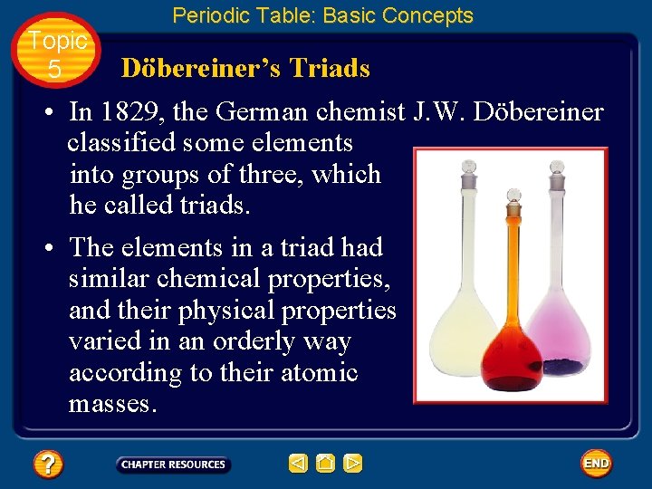 Topic 5 Periodic Table: Basic Concepts Döbereiner’s Triads • In 1829, the German chemist