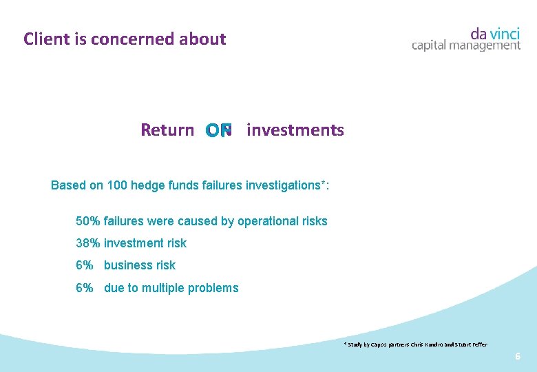 Client is concerned about Return OF ON investments Based on 100 hedge funds failures
