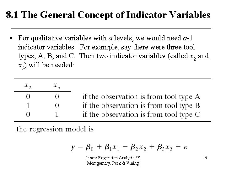 8. 1 The General Concept of Indicator Variables • For qualitative variables with a 8. 1 The General Concept of Indicator Variables • For qualitative variables with a