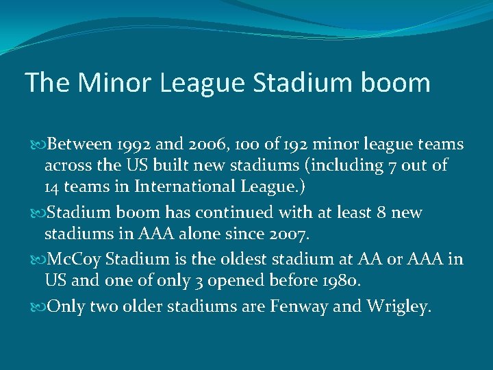 The Minor League Stadium boom Between 1992 and 2006, 100 of 192 minor league