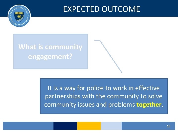 EXPECTED OUTCOME What is community engagement? It is a way for police to work