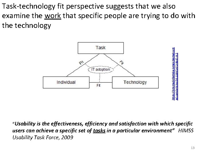 https: //bmcmedinformdecismak. biomedcent ral. com/articles/10. 1186/1472 -6947 -6 -3 Task-technology fit perspective suggests that