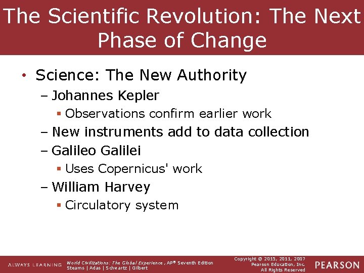 The Scientific Revolution: The Next Phase of Change • Science: The New Authority –