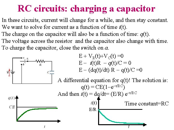 RC circuits: charging a capacitor In these circuits, current will change for a while,