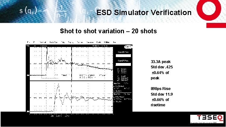 ESD Simulator Verification Shot to shot variation – 20 shots 33. 3 A peak