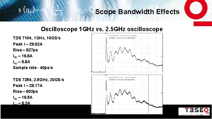 Scope Bandwidth Effects Oscilloscope 1 GHz vs. 2. 5 GHz oscilloscope TDS 7104, 1