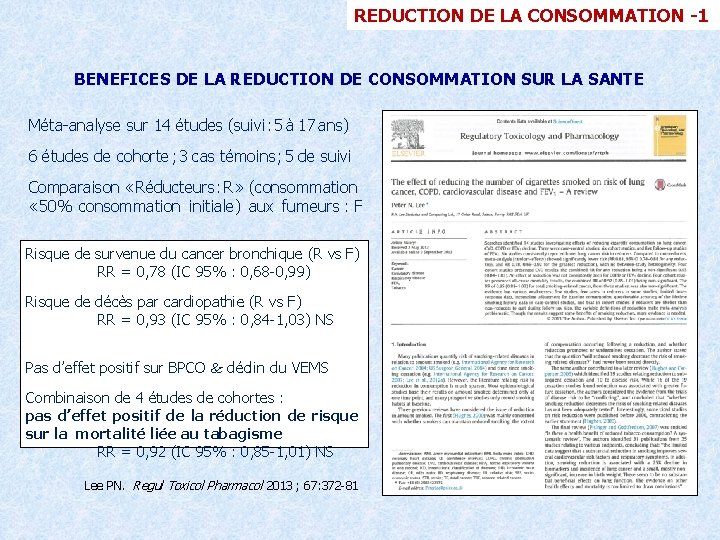 REDUCTION DE LA CONSOMMATION -1 BENEFICES DE LA REDUCTION DE CONSOMMATION SUR LA SANTE