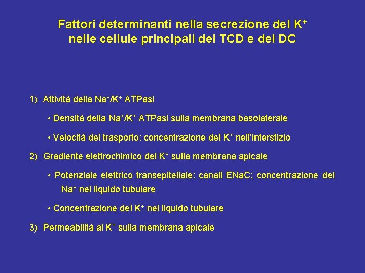 Fattori determinanti nella secrezione del K+ nelle cellule principali del TCD e del DC