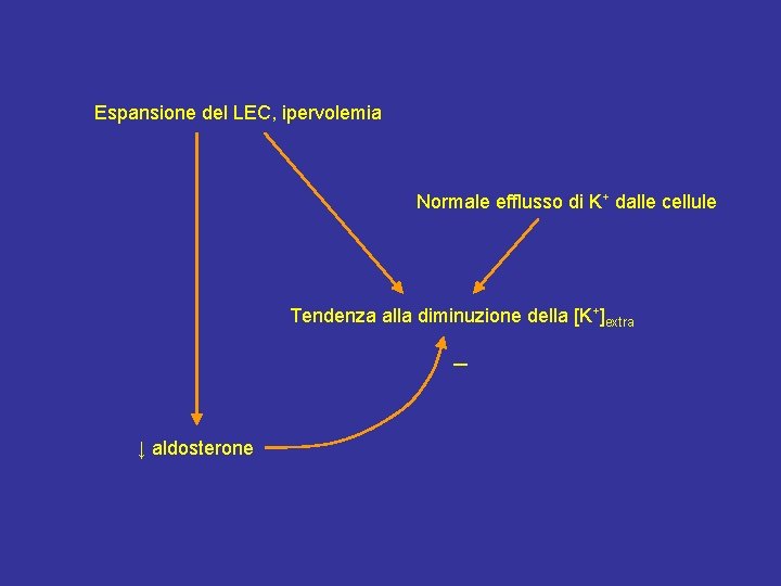 Espansione del LEC, ipervolemia Normale efflusso di K+ dalle cellule Tendenza alla diminuzione della