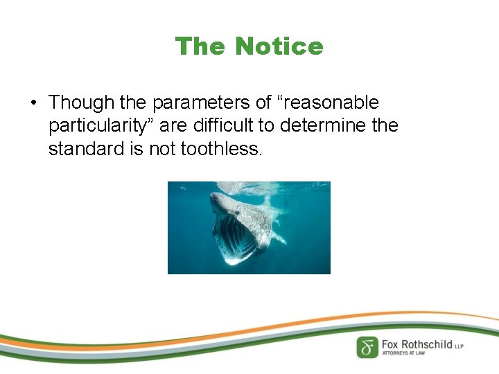 The Notice • Though the parameters of “reasonable particularity” are difficult to determine the