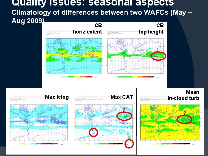 Quality issues: seasonal aspects Climatology of differences between two WAFCs (May – Aug 2009)