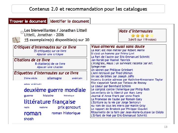 Contenus 2. 0 et recommandation pour les catalogues 13 