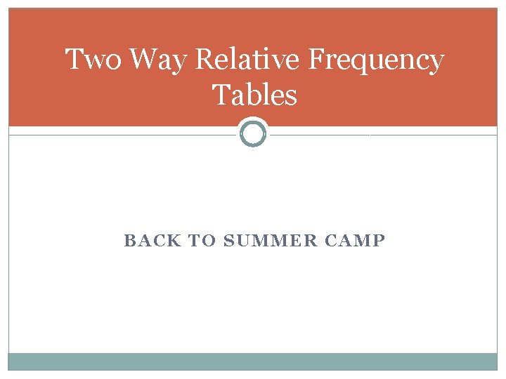 Two Way Relative Frequency Tables BACK TO SUMMER CAMP 