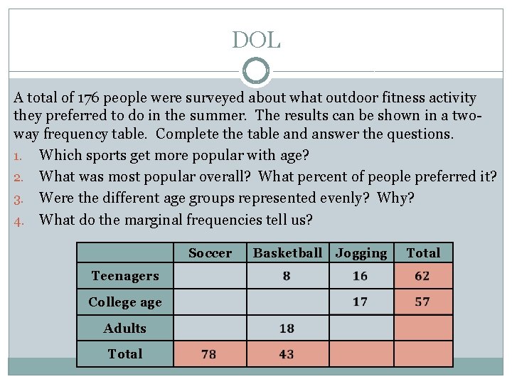 DOL A total of 176 people were surveyed about what outdoor fitness activity they