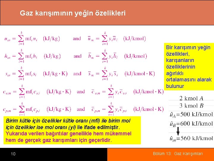 Gaz karışımının yeğin özelikleri Bir karışımın yeğin özellikleri, karışanların özelliklerinin ağırlıklı ortalamasını alarak bulunur