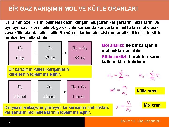 BİR GAZ KARIŞIMIN MOL VE KÜTLE ORANLARI Karışımın özelliklerini belirlemek için, karışımı oluşturan karışanların