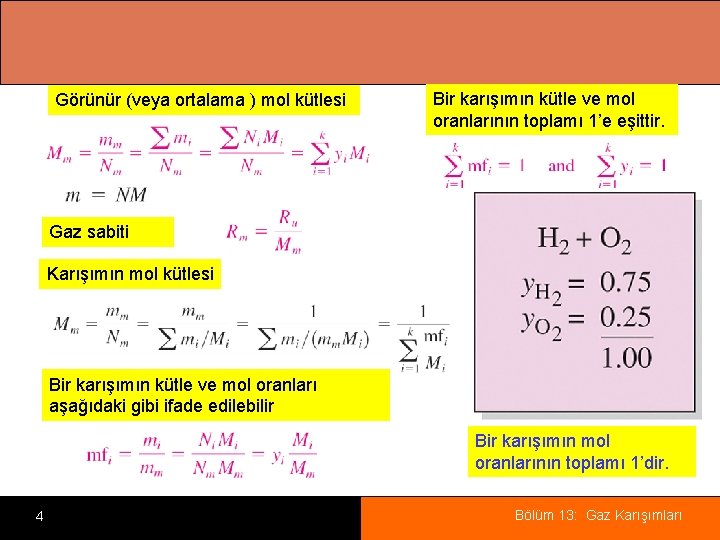 Görünür (veya ortalama ) mol kütlesi Bir karışımın kütle ve mol oranlarının toplamı 1’e