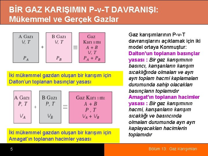 BİR GAZ KARIŞIMIN P-v-T DAVRANIŞI: Mükemmel ve Gerçek Gazlar İki mükemmel gazdan oluşan bir