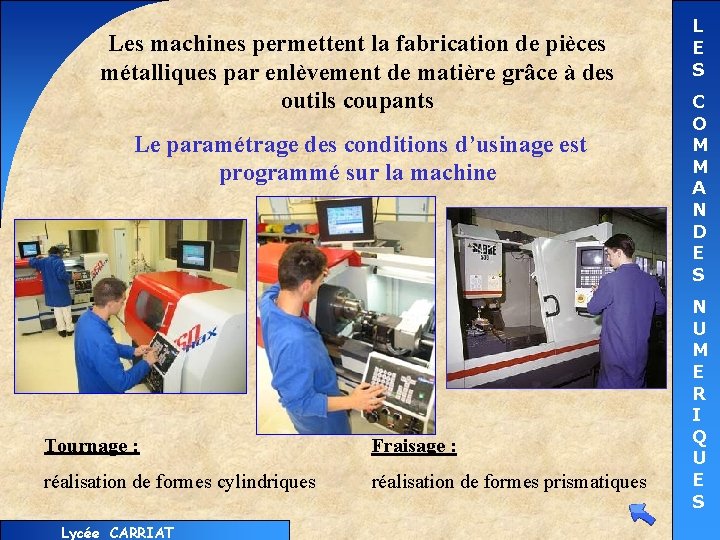 Les machines permettent la fabrication de pièces métalliques par enlèvement de matière grâce à