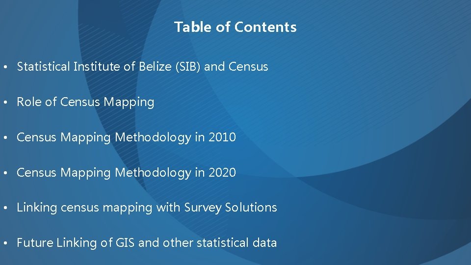 Table of Contents • Statistical Institute of Belize (SIB) and Census • Role of