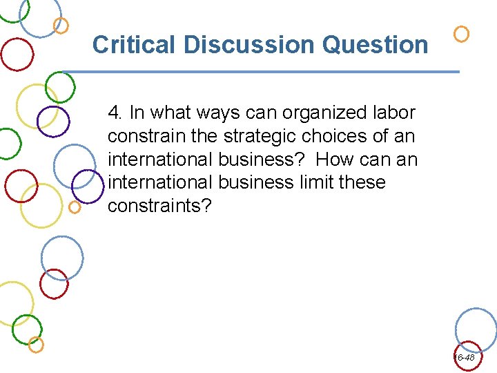Critical Discussion Question 4. In what ways can organized labor constrain the strategic choices